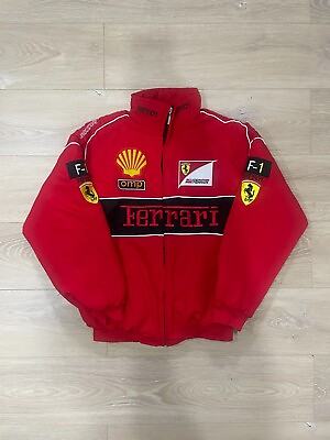 #ad Vintage Ferrari Racing Jacket Embroidered Cotton Padded F1 Ferrari Jacket Red