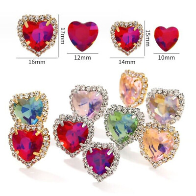 #ad 20pcs Crystal Transparent bottom Rhinestone diamond Faceted Glass Heart Jewel