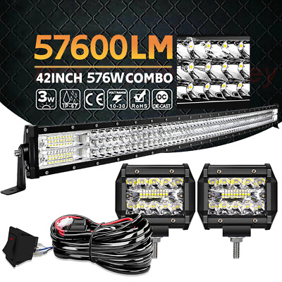 #ad #ad Curved 42quot; 900W Led Light BarPods Combo Offroad Truck Driving 4WD RZR ATV Lamp