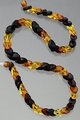 #ad Genuine BALTIC AMBER Overlapping Faceted Bead SNAKE Necklace 19.9g 201117 13