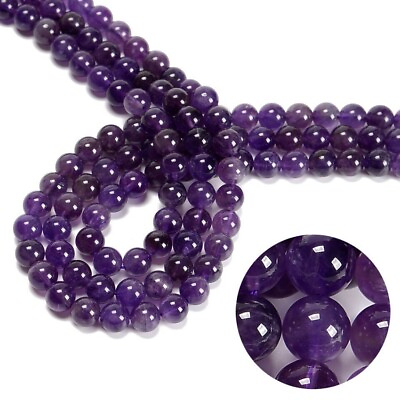 #ad 100 Strand 15quot; Wholesale Natural Amethyst Stone Round Spacer Loose Beads 8MM DIY