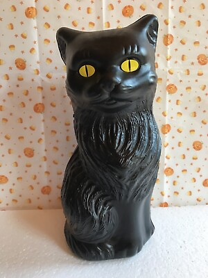 #ad Blow Mold Halloween Black Cat Decoration Yellow Eyes Union Products 11”