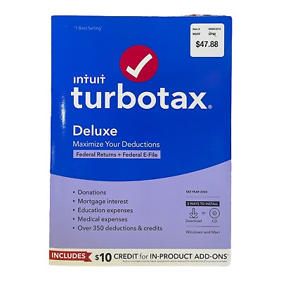 #ad Intuit TurboTax Deluxe CD Digital Federal Returns amp; E File Tax Year 2022