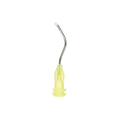 #ad 20 pcs Dental Delivery Tips Pre bent Needle Tip with Brush Padded End Yellow