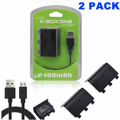 #ad 2x Rechargeable Battery Pack FOR X box One S Wireless Controller USB Cable