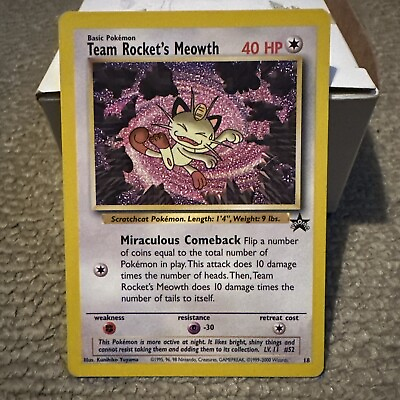 #ad Pokemon Card Team Rocket’s Meowth WOTC Black Star Promo 18 Near Mint Condition