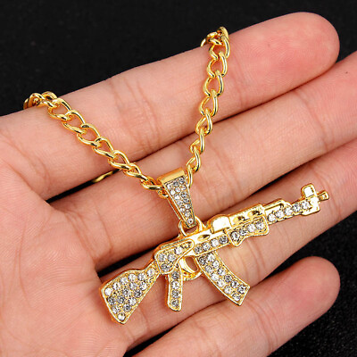 #ad New！ Gun Pendant Necklace Chain Hip Hop Designer Male and Female Jewelry Gifts