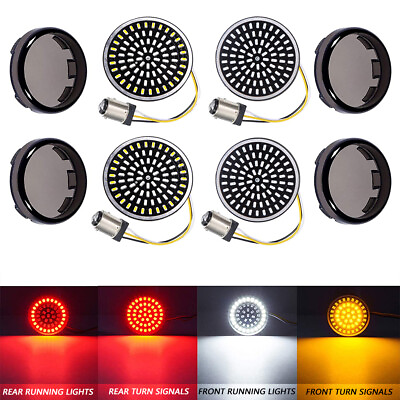 4X LED Front amp; Rear Turn Signals Light Inserts For Harley Touring Electra Glide