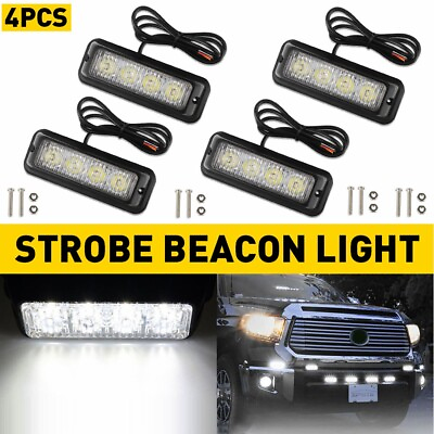 #ad 4x 4LED Strobe Lights Bar Flashing Warning Hazard Beacon White 1x 2x