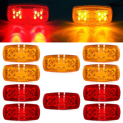 #ad 10x Red Amber LED Side Marker Lights Indicators RV Camper Trailer Truck Running
