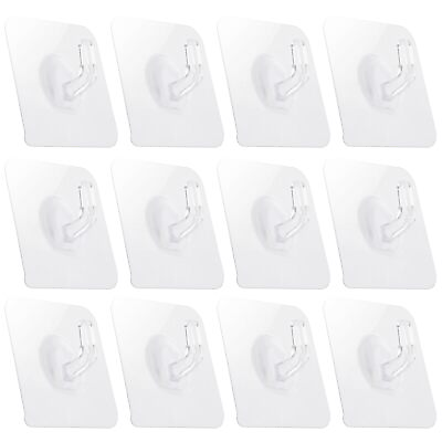 #ad 12 Pack Adhesive Hooks Clear Plastic Waterproof Heavy Duty Sticky Wall Ceili...