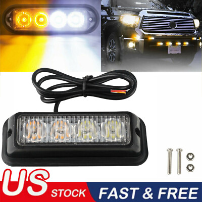 #ad 4 LED Truck Car Emergency Beacon Warning Hazard Flash Strobe Light Amber White