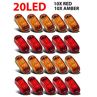 #ad 20PCS Amber Red Marker Lights 2.5quot; LED Truck Trailer Oval Clearance Side Light