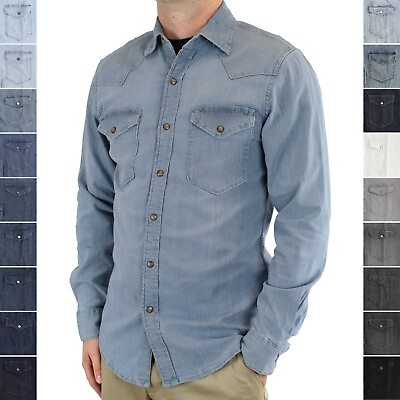 #ad Wrangler Men#x27;s Barstow Western Shirt Long Sleeve 2 Pocket 100% Cotton Snap Up