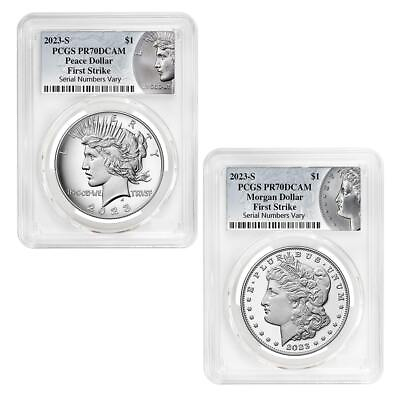 #ad Sale Price 2023 S Morgan amp; Peace Silver Dollar Proof 2 Coin Set PCGS PF 70 FS MP