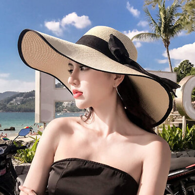 #ad Large Women Big Wide Brim Straw Hat Floppy Sun Beach Foldable Cap Summer Hat