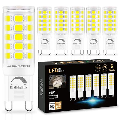 #ad 6 Pack G9 LED Bulb Dimmable 6000K Daylight T4 4W G9 for 40 Watts Halogen 400 ...