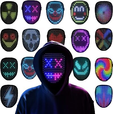 #ad Halloween LED Mask Gesture Sensor 50 Changes DJ Cosplay Party Costume Rechargeab