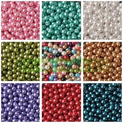 #ad 4mm 6mm 8mm Round Pearl Glass DIY Loose Spacer Beads Wholesale Lot