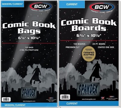 #ad 100 BCW 2 Mil Current Modern Poly Bags amp; Comic Boards Acid Free Safe Storage