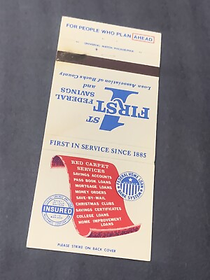 #ad Vintage Pennsylvania Matchbook: “First Federal Red Carpet Service” Bristol PA