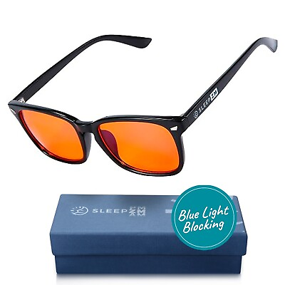 #ad Sleep ZM Black Wayfarer Style Orange Lens Blue Light Blocking Glasses