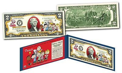 #ad THE PEANUTS GANG $2 U.S. Bill Charlie Brown with Snoopy Woodstock FRANKLIN