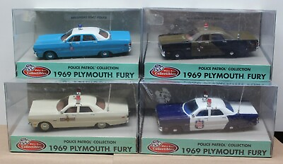 #ad 1969 PLYMOUTH FURY POLICE CARS 1 43 Scale White Rose 4 CHOICES