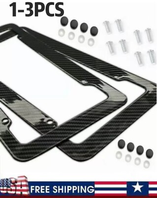 #ad 3× Black Car Carbon Fiber License Plate Frame Cover Front amp; Rear Universal Size