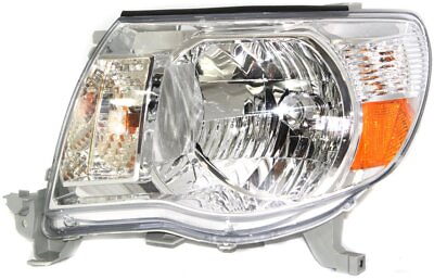 #ad Halogen Headlight For 2005 2011 Toyota Tacoma Left w Bulb s W Chrome Int CAPA