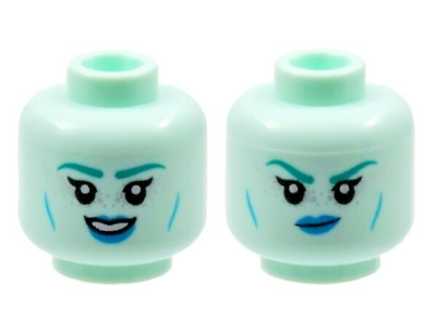 #ad LEGO Light Aqua Minifig Head Alien Female Silver Freckles Dark Azure Lips 22 7