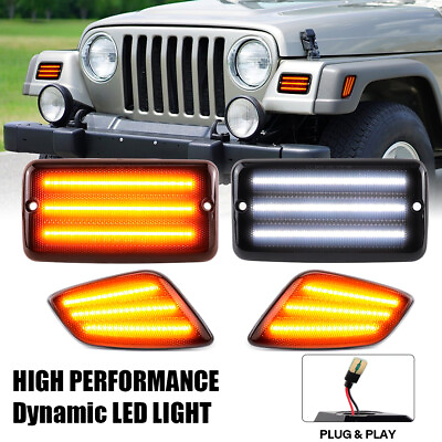 #ad For Jeep Wrangler TJ 1997 2006 Smoke LED Bumper Signal Front Side Marker Lights