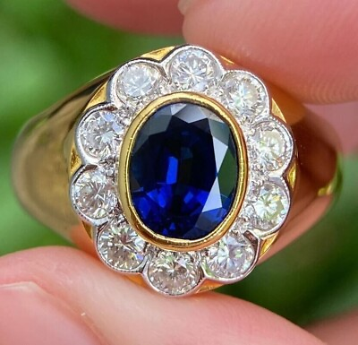 #ad Natural Blue Sapphire and Diamond 14K Yellow Gold Floral Wedding Men#x27;s Ring