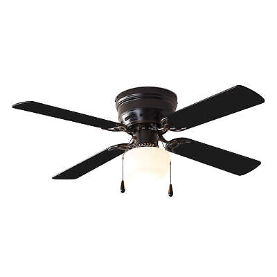#ad 42 inch Hugger Indoor Ceiling Fan with Light Kit Black 4Blades