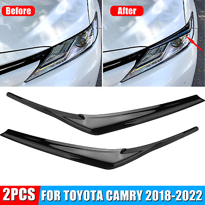 #ad Pair Headlight Eyelid Trim Cover Eyebrows For Toyota Camry SE XSE XLE 2018 2022