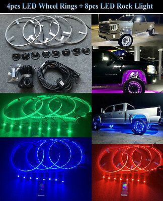 #ad 12pcs RGB LED Underbody Light Kit 4pcs LED Wheel Ring amp; 8pcs LED Rock Light Pod