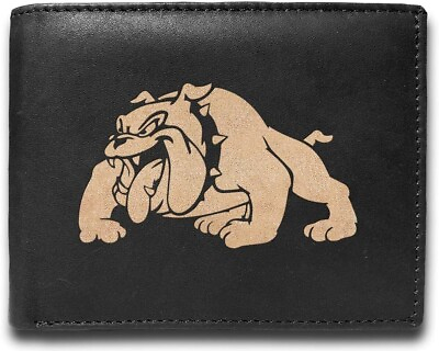 #ad Bulldog Dog Custom Leather Laser Engraved Minimalist Slim Black RFID Wallet
