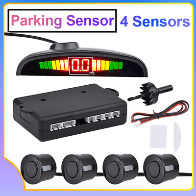 #ad 4 Parking Sensors LED Car Auto Backup Reverse Rear Radar System Alert Alarm Kit