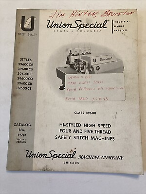 #ad #ad Union Special Sewing Machine Catalog Class 39600 Safety Stitch Machine Manual