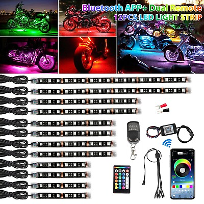 #ad 12PCS RGB bluetooth Motorcycle LED Light Accent Glow Neon Strip APP Control Kit