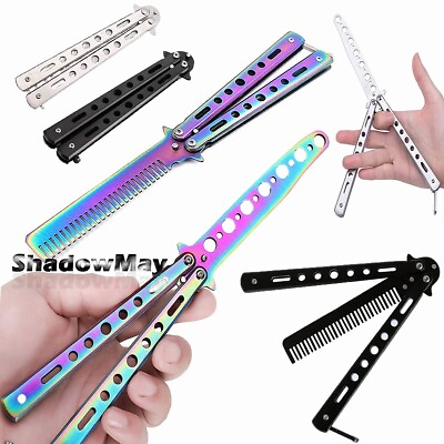 #ad New Butterfly Training Knife Comb Trainer Metal Non Sharp Dull Practice Tool