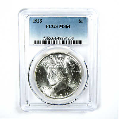 #ad 1925 Peace Dollar MS 64 PCGS Silver $1 Uncirculated Coin SKU:I13789
