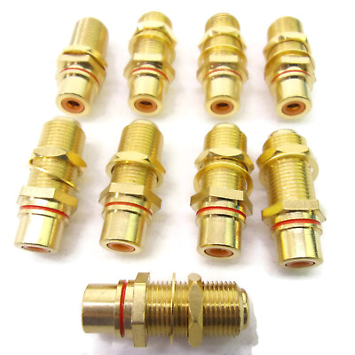 #ad 9 pcs F Female To RCA Female GOLD PLATED Adapters Couplers US SELLER