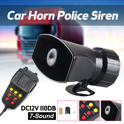 #ad 100W 12V 7 Sound Loud Car Vehicle Alarm Warning Horn Siren PA Speaker MIC System