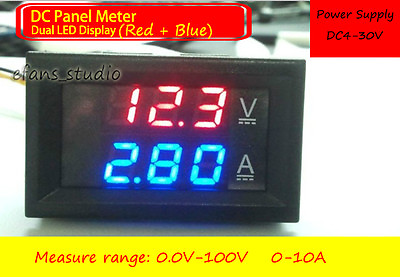 #ad DC 100V 10A Shunt Ammeter Voltmeter Digital LED Amp Volt tester Meter 12V 24V