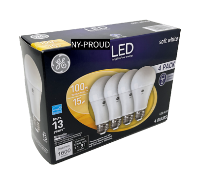 GE LED A19 Light Bulbs Soft White 100 Watt Replacement EQ General Purpose 4 Pack