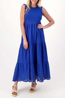 #ad Destination 365 Embroidered Knit Woven Tiered Midi Dress Cobalt Blue