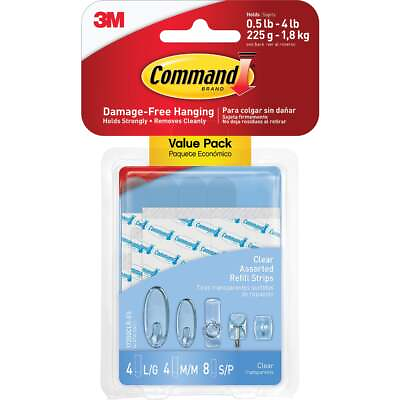 #ad 3M Command Clear Assorted Adhesive Strips 8 Small 4 Medium 4 Large Strips