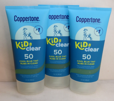 #ad COPPERTONE CLEAR SUNSCREEN KIDS CLEAR 50 COOL BLUE TINT RUBS IN CLEAR 5 OZ 3 PCS