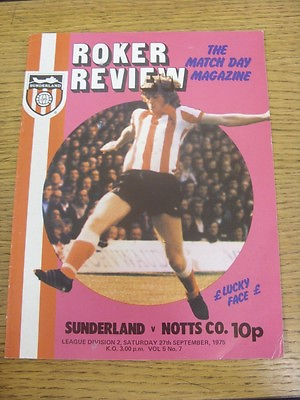#ad 27 09 1975 Sunderland v Notts County slight creased corner . Condition: We asp